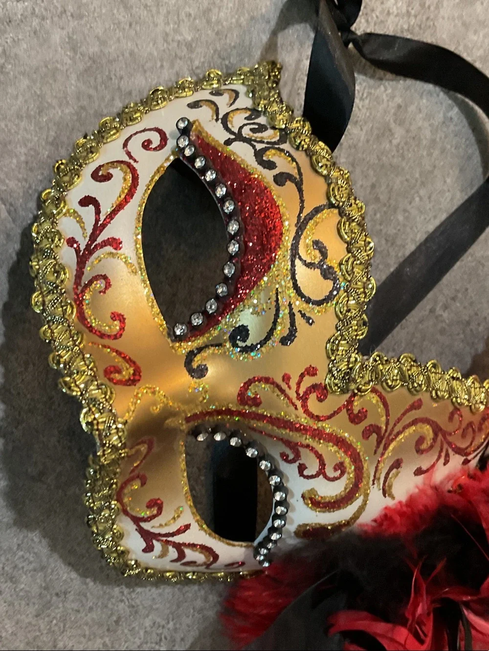 Pier 1 Gold and Red Feathered Venetian Mask